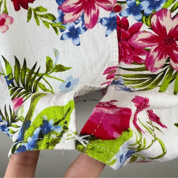 Linen Blend NYCC Tropical Floral Print Button Down A-Line Tie Waist Midi Skirt - Picture 12 of 12